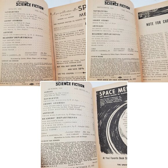 Astounding Science Fiction Magazine 1951 Aug-Dec 5 Issues When Worlds Collide - Picture 10 of 13